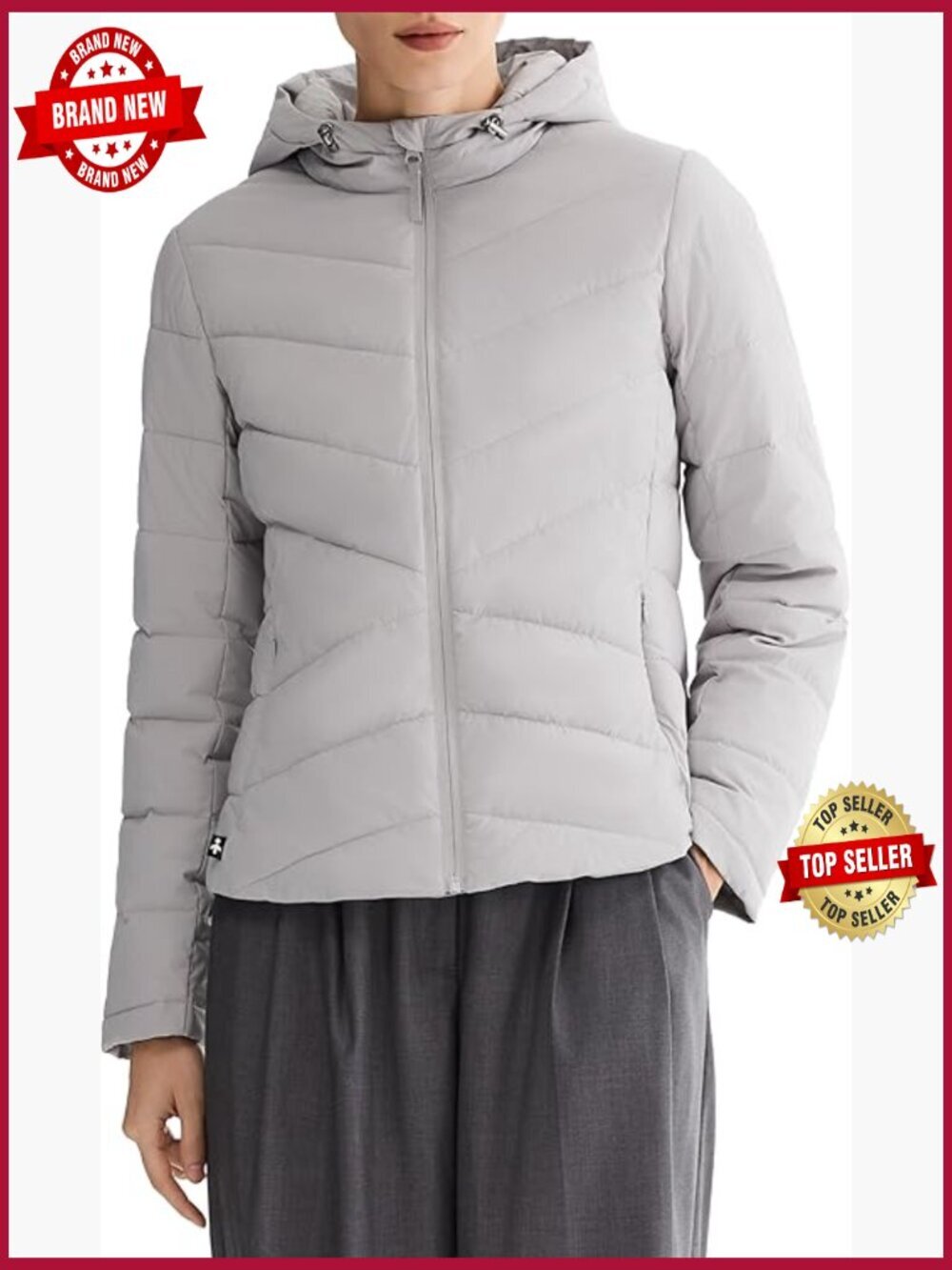 Women's Lightweight Puffer Jacket Hooded Quilted Coat Zip Up Outerwear